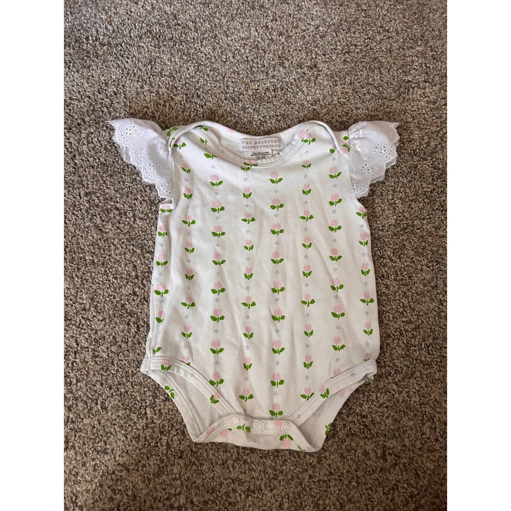 Beaufort Bonnet Company Girls 12-18M Pima Cotton Tulip Eyelet Flutter Bodysuit